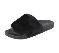 Spot On Ladies Flat Slip On Mule Sandals - Black Textile - UK Size 6 - EU Size 39 - US Size 8