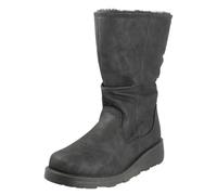 Spot On Ladies Fur Lined Zip Up Wide Fit Wedge Heel Mid Calf Boots F4466 - Black Synthetic - UK Size 6 - EU Size 39 - US Size 8