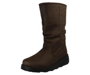 Spot On Ladies Fur Lined Zip Up Wide Fit Wedge Heel Mid Calf Boots F4466 - Brown Synthetic - UK Size 6 - EU Size 39 - US Size 8