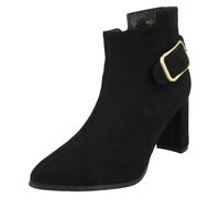 Spot On Ladies High Heel Ankle Boots with Inside Zip and Side Buckle F51205 - Black - UK 9