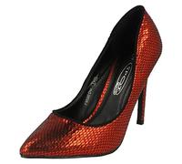 Spot On Ladies High Heel Pointed Toe Snake Design Court Shoes - Red Synthetic - UK Size 7 - EU Size 40 - US Size 9
