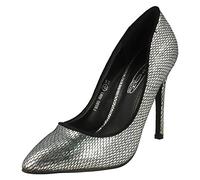 Spot On Ladies High Heel Pointed Toe Snake Design Court Shoes - Silver Synthetic - UK Size 5 - EU Size 38 - US Size 7