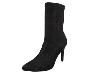 Spot On Ladies High Stiletto Heel Ankle Boots F50924 - Black Textile - UK Size 6 - EU Size 39 - US Size 8