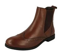 Spot On Ladies Leather Collection Brogue Detailed Chelsea Boots F4455 - Tan Leather - UK Size 6 - EU Size 39 - US Size 8