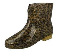 Spot On Ladies Leopard Print Ankle Wellington Boots - Gold Synthetic - UK Size 5 - EU Size 38 - US Size 7