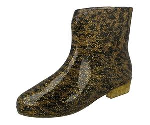 Spot On Ladies Leopard Print Ankle Wellington Boots - Gold Synthetic - UK Size 5 - EU Size 38 - US Size 7