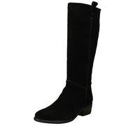 Spot On Ladies Low Cuban Heel Suede Leather High Leg Boot with Inside Zip F51230 - Black - UK 7