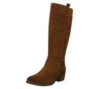 Spot On Ladies Low Cuban Heel Suede Leather High Leg Boot with Inside Zip F51230 - Tan - UK 5
