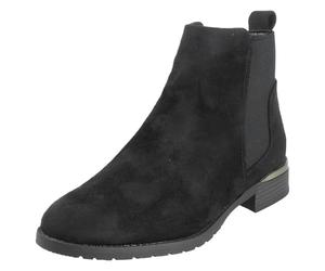 Spot On Ladies Low Heel Wide Fit Elastic Gussest Zip Ankle Boots F51195 - Black Microfibre - UK Size 5 - EU Size 38 - US Size 7