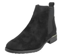 Spot On Ladies Low Heel Wide Fit Elastic Gussest Zip Ankle Boots F51195 - Black Microfibre - UK Size 9 - EU Size 42 - US Size 11