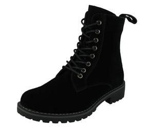 Spot On Ladies Low Lace Up Ankle Boot with Inside Zip F51206 - Black Suede Leather - UK Size 6 - EU Size 39 - US Size 8