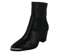 Spot On Ladies Mid Cuban Heel Cowboy Ankle Boots F51228 - Black Synthetic - UK Size 5 - EU Size 38 - US Size 7