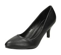 Spot On Ladies Mid Heel Pointed Toe Court Shoes - Black Synthetic - UK Size 4 - EU Size 37 - US Size 6