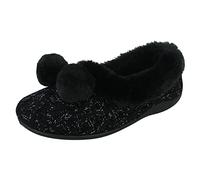 Spot On Ladies Rose Bank Memory Foam Knitted Pom Pom Slippers Chloe