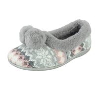 Spot On Ladies Rose Bank Memory Foam Norwegian Print Pom Pom Slippers Grace - Grey Textile - UK Size 5 - EU Size 38 - US Size 7