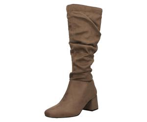 Spot On Ladies Rouched Mid Block Heel Knee High Boots F5R1242