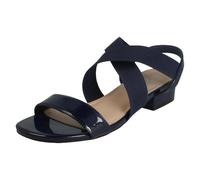 Spot On Ladies Slip On Cross Strap Low Heel Smart Sandals F12082 - Navy Synthetic Patent - UK Size 7 - EU Size 40 - US Size 9