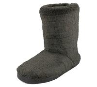 Spot On Ladies Soft Faux Fur Slipper Boots - Grey Textile - UK Size 7/8 - EU Size 40/41 - US Size 9/10