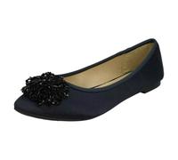Spot On Ladies Spot On Beaded Ruffle Vamp Flat Ballerina - Navy - UK 7