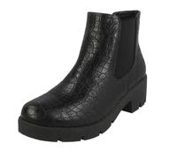 Spot On Ladies Spot On Chunky Ankle Boots F50986 - Black Croc Print - UK 4