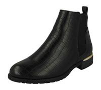 Spot On Ladies Spot On Croc Detailed Ankle Boots F51196 - Black Croc - UK 4