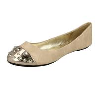 Spot On Ladies Spot On Flat Casual Ballerina Studded Metal Toecap - Nude - UK 5