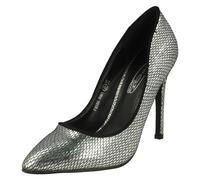 Spot On Ladies Spot On High Heel Pointed Toe Snake Design Court Shoes - Silver - UK 3