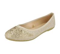 Spot On Ladies Spot On Jewel Trim Vamp Ballerinas - Nude Gold - UK 5