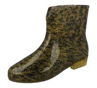 Spot On Ladies Spot On Leopard Print Ankle Wellington Boots - Gold - UK 3