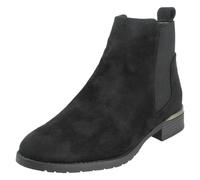 Spot On Ladies Spot On Low Heel Wide Fit Elastic Gussest Zip Ankle Boots F51195 - Black Microfibre - UK 9