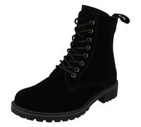 Spot On Ladies Low Lace Up Ankle Boot with Inside Zip F51206 - Black Suede Leather - UK Size 6 - EU Size 39 - US Size 8