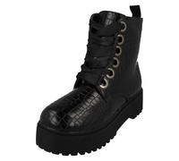 Spot On Ladies Spot On Platform Ankle Boots F51044 - Black Croc - UK 7