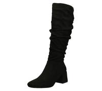 Spot On Ladies Spot On Rouched Mid Block Heel Knee High Boots F51242 - Black - UK 5