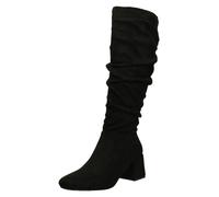 Spot On Ladies Spot On Rouched Mid Block Heel Knee High Boots F51242 - Black - UK 8