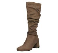 Spot On Ladies Spot On Rouched Mid Block Heel Knee High Boots F51242 - Taupe - UK 8