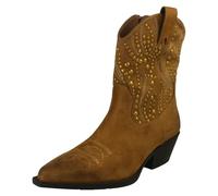 Spot On Ladies Spot On Stud Detailed Small Heel Zip Ankle Cowboy Boots F51257 - Tan - UK 8