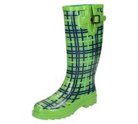 Spot On Ladies Spot On Tartan Print Wellington Boots - Green - UK 5