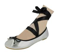 Spot On Ladies Spot On Tie Up Leg Ballerina Shoes - Silver - UK 3