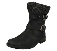 Spot On Ladies Spot On Warm Lined Buckle Detailed Mid Calf Boots F51182 - Black - UK 8