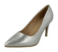 Spot On Ladies Spot On Wide Fit Court High Heels F90110 - Silver Glitter - UK 5