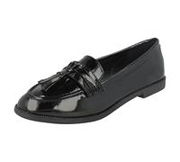 Spot On Ladies Tassel Trim Loafers F80298 - Black Synthetic Patent - UK Size 6 - EU Size 39 - US Size 8