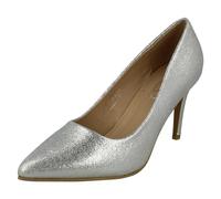 Spot On Ladies Wide Fit Court High Heels F90110 - Silver Glitter Synthetic - UK Size 8 - EU Size 41 - US Size 10