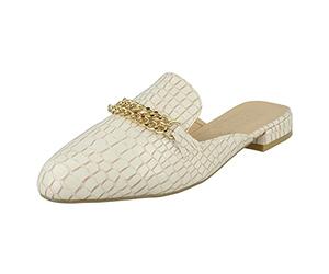 Spot On Ladies Wide Fit Open Back Mules F80536 - Cream Croc Print - UK Size 6 - EU Size 39 - US Size 8