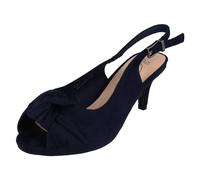 Spot On Ladies Wide Fit Sling Back Shoes with A Kitten Heel F12110 - Navy Textile - UK Size 7EE - EU Size 40 - US Size 9