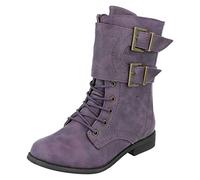 Spot On Low Heel Lace Up Boot / 2 Buckle Straps (Purple, Size 1 Child UK)