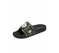 Spot On Women's Beaded Shell Embellished Comfort Slide Sandals in True Black | Size: 4 Spot On True Black 4