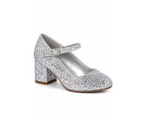 Spot On Women's Glitter Block Heel Mary Jane Court Shoes in Metallic Silver | Size: 13 Spot On Metallic Silver 13