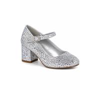 Spot On Women's Glitter Block Heel Mary Jane Court Shoes in Metallic Silver | Size: 2 Spot On Metallic Silver 2