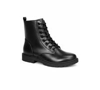 Spot On Women's Lace Up Ankle Boot with Chunky Sole & Textured Finish in Jet Black | Size: 4 Spot On Jet Black 4