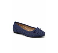 Spot On Women's Laser Cut Floral Bow Detail Ballet Pump in Dark Blue | Size: 5 Spot On Dark Blue 5